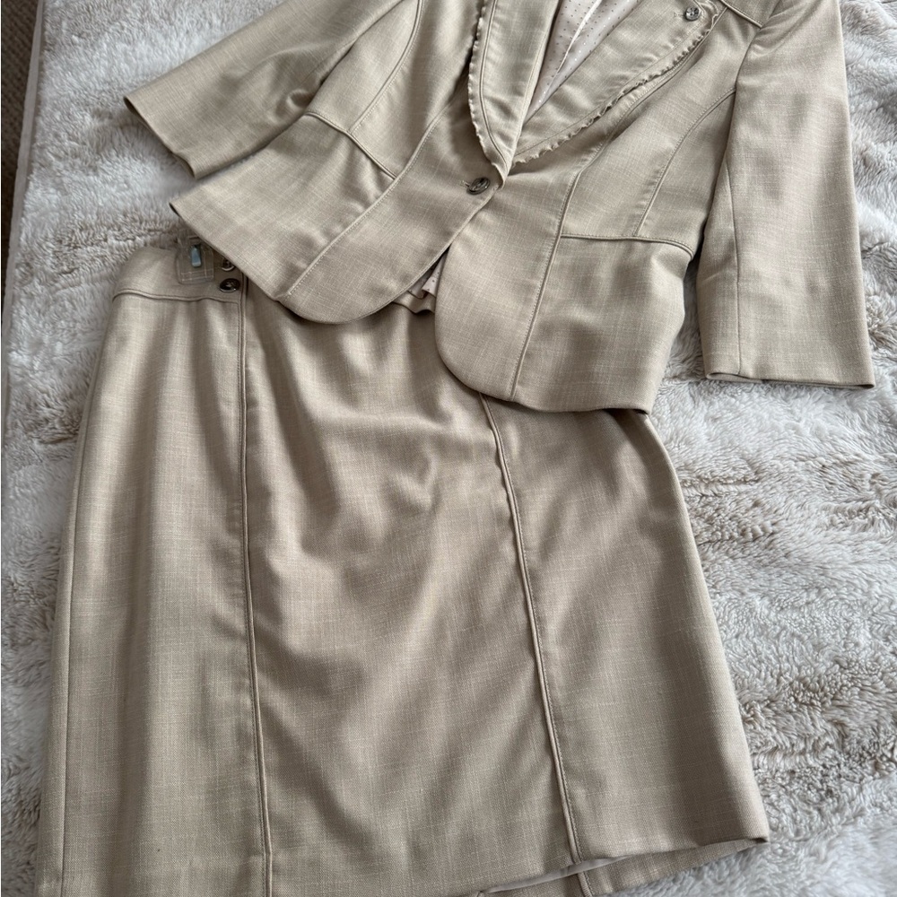 White House Black Market Beige Two-Piece Skirt Suit